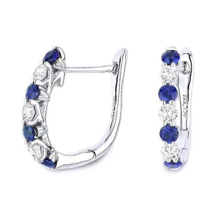 MADISON L Earrings Madison L 14K White Gold 079ctw Huggie Style Round Sapphires and Diamonds Earrings MADISON L Earrings Madison L 14K White Gold 079ctw Huggie Style Round Sapphires and Diamonds Earrings
