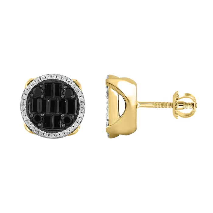 MENS EARRINGS 125CT ROUNDBLACKBAGUETTE DIAMOND 10K YELLOW GOLD AV Earrings MENS EARRINGS 125CT ROUNDBLACKBAGUETTE DIAMOND 10K YELLOW GOLD AV Earrings
