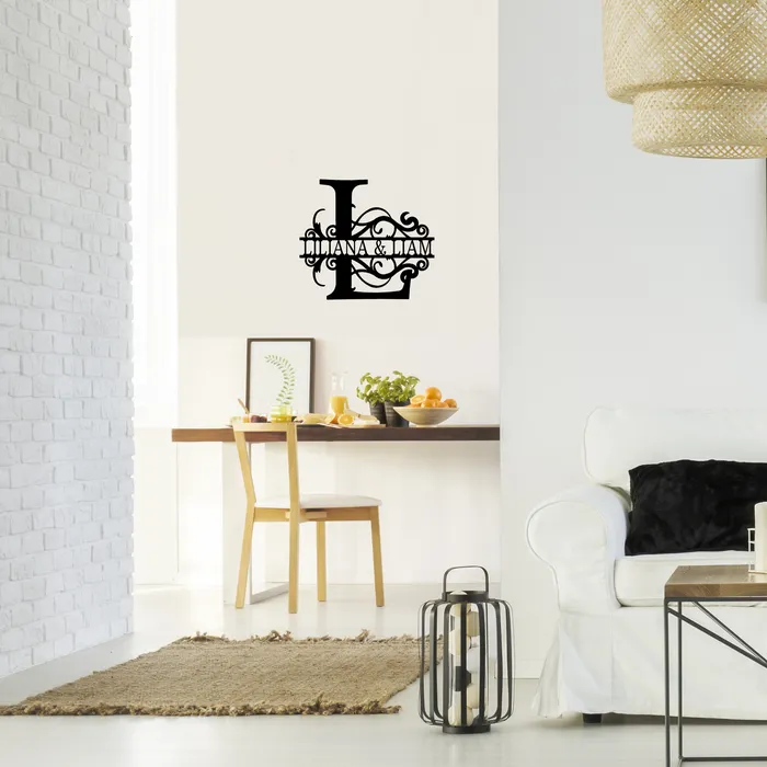My Easy Monogram Metal Initial Sign Bold Split Initial Letter Metal Sign Family Name Sign Initial Wall Dcor Year Long Front Porch Name Sign Necklaces