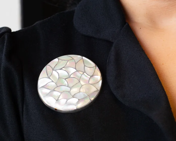 Necklaces Crown Jewels Coin Francis Leekya Zuni Handmade Mother of Pearl Sterling Silver Pin