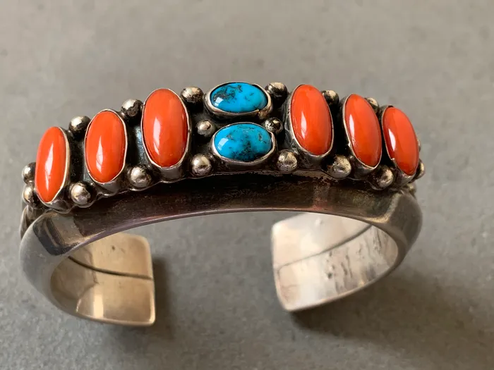 Necklaces Crown Jewels Coin Leroy Dayea Navajo Mediterranean Coral Turquoise Sterling Cuff