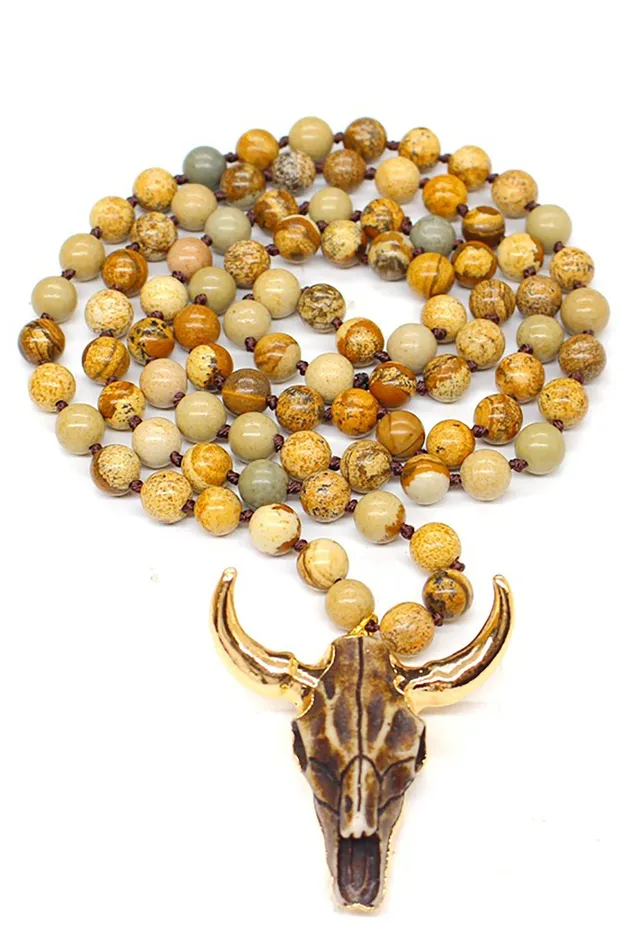 Necklaces Eye Candy LA Owen Agate Bull Pendant Necklace