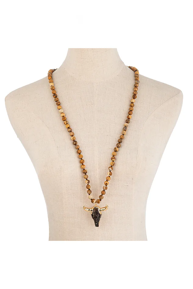 Necklaces Eye Candy LA Owen Agate Bull Pendant Necklace