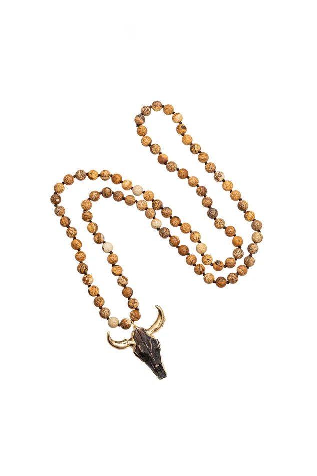 Necklaces Eye Candy LA Owen Agate Bull Pendant Necklace