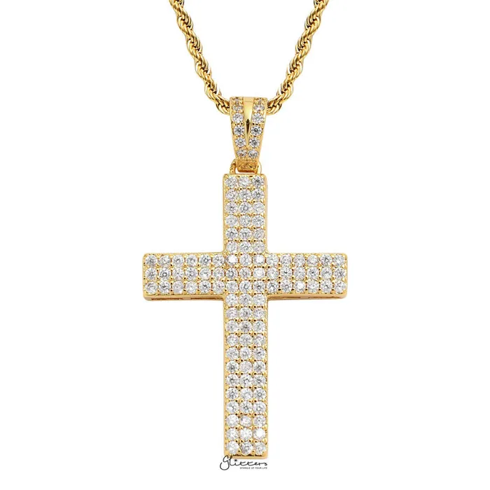 Necklaces Glitters Iced Out Micro CZ Pave Cross Pendant Gold