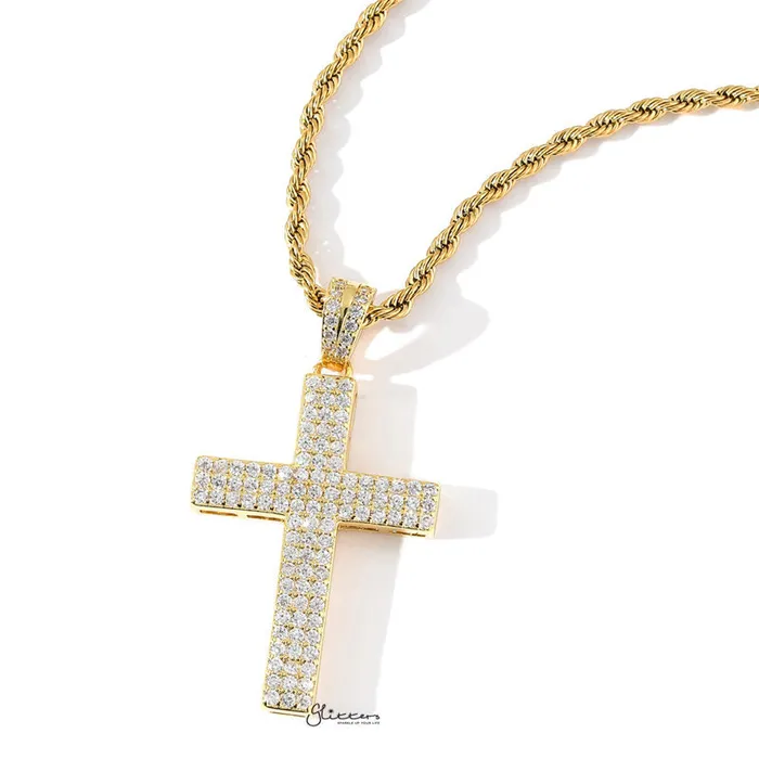 Necklaces Glitters Iced Out Micro CZ Pave Cross Pendant Gold