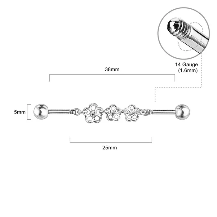 Necklaces Glitters Triple Crystal Center Flower Chain Industrial Barbell Silver Necklaces Glitters Triple Crystal Center Flower Chain Industrial Barbell Silver