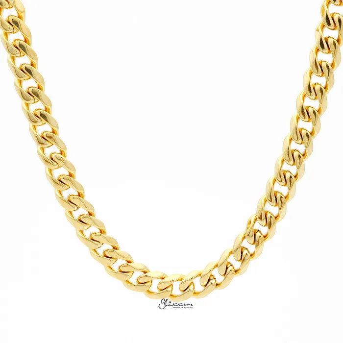 Necklaces Gold IP Stainless Steel Beveled Cuban Chain Necklace 11mm width Glitters Necklaces Gold IP Stainless Steel Beveled Cuban Chain Necklace 11mm width Glitters