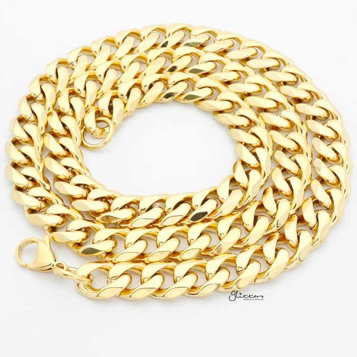 Necklaces Gold IP Stainless Steel Beveled Cuban Chain Necklace 11mm width Glitters