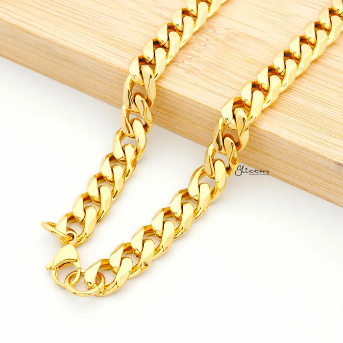 Necklaces Gold IP Stainless Steel Beveled Cuban Chain Necklace 11mm width Glitters