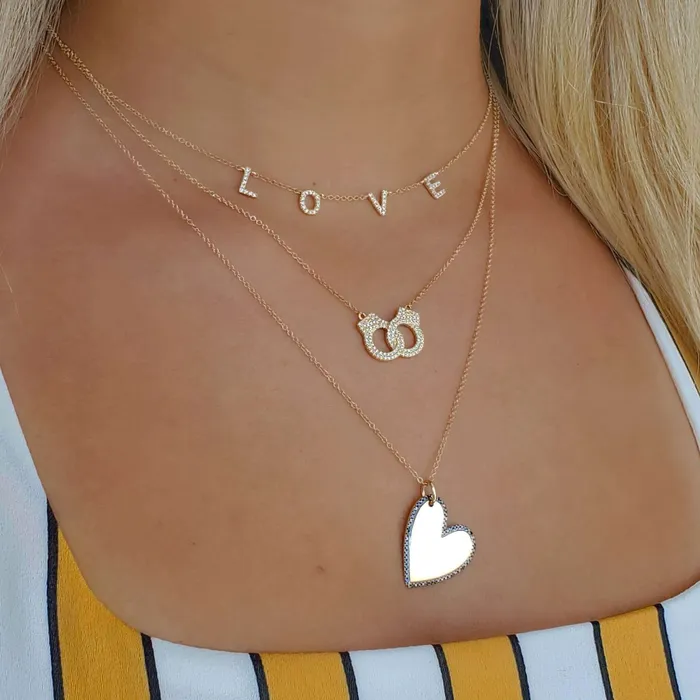 Necklaces Izakov Diamonds Fine Jewelry 14K Gold Diamond Micro Pave Handcuffs Necklace