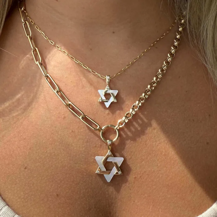 Necklaces Izakov Diamonds Fine Jewelry 14K Gold Gemstone Star of David Diamond Pendant 
