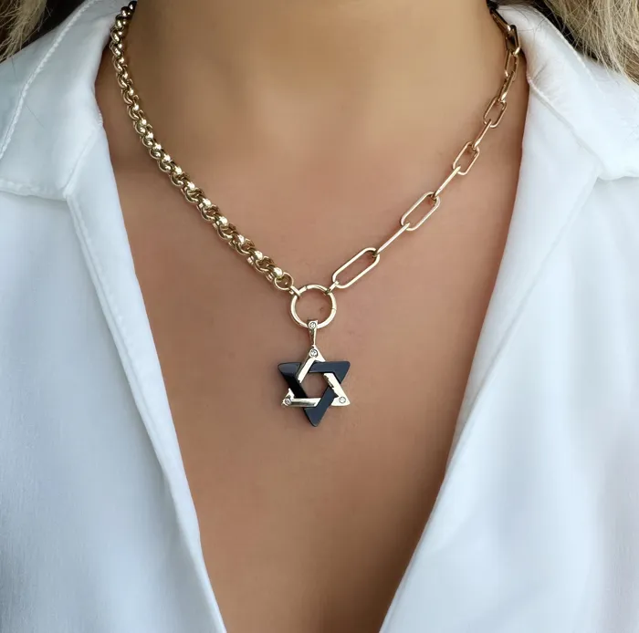Necklaces Izakov Diamonds Fine Jewelry 14K Gold Gemstone Star of David Diamond Pendant 