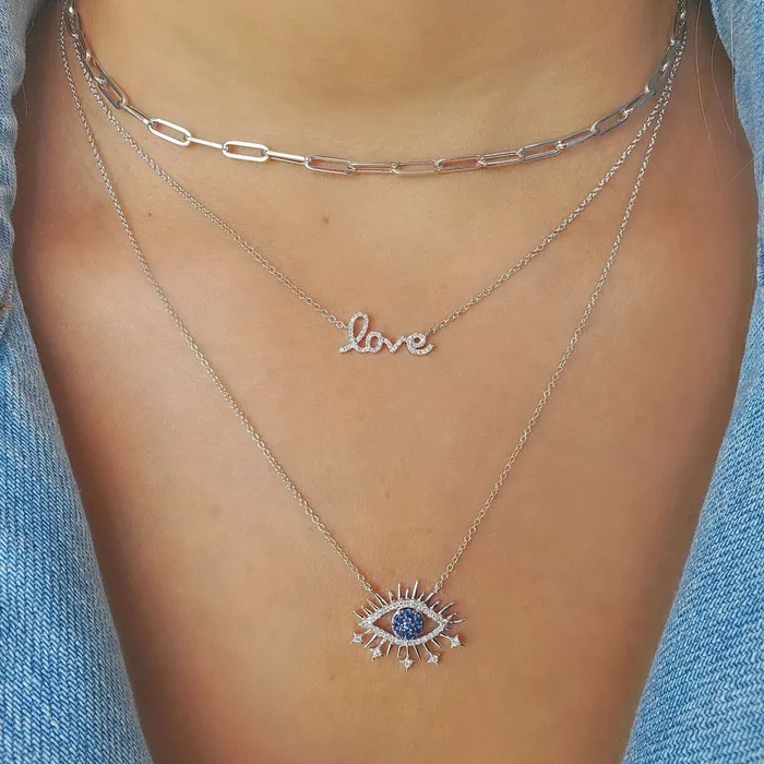 Necklaces Izakov Diamonds Fine Jewelry 14K Gold Love Script Diamond Necklace