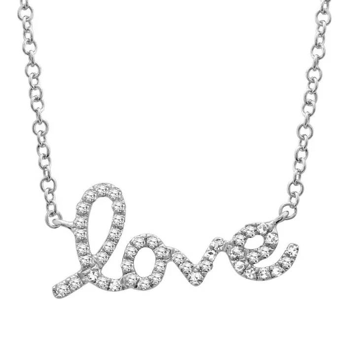Necklaces Izakov Diamonds Fine Jewelry 14K Gold Love Script Diamond Necklace