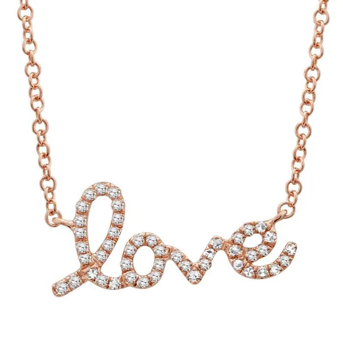 Necklaces Izakov Diamonds Fine Jewelry 14K Gold Love Script Diamond Necklace