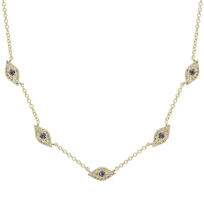 Necklaces Izakov Diamonds Fine Jewelry 14K Gold Micro Pave Diamond Blue Evil Eyes Necklace Necklaces Izakov Diamonds Fine Jewelry 14K Gold Micro Pave Diamond Blue Evil Eyes Necklace