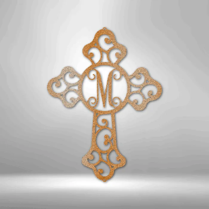 Necklaces My Easy Monogram Personalized Cross with Initial Letter Custom Metal Sign Christian Metal Wall Art Christian Artwork