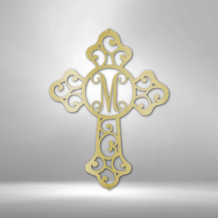 Necklaces My Easy Monogram Personalized Cross with Initial Letter Custom Metal Sign Christian Metal Wall Art Christian Artwork