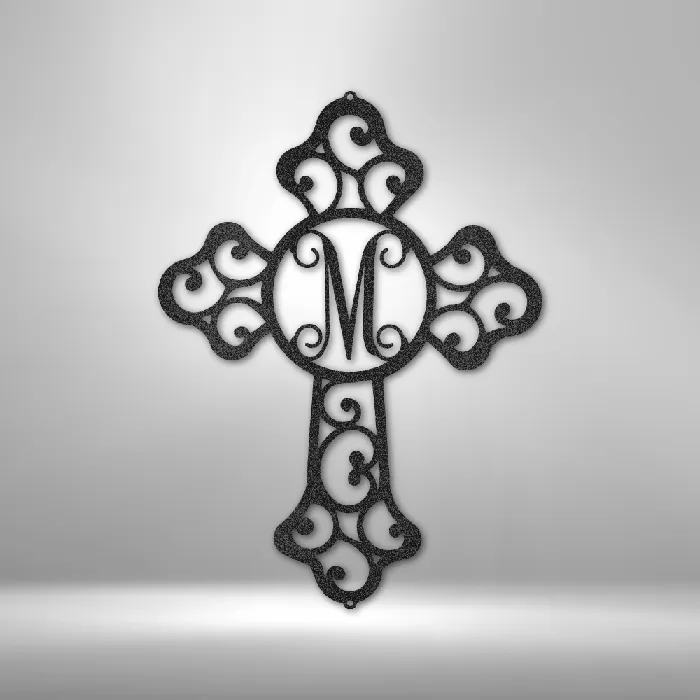 Necklaces My Easy Monogram Personalized Cross with Initial Letter Custom Metal Sign Christian Metal Wall Art Christian Artwork