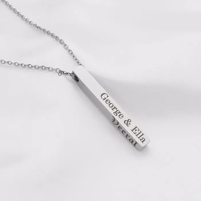 Necklaces Personalised 3D Bar Necklace Glitters