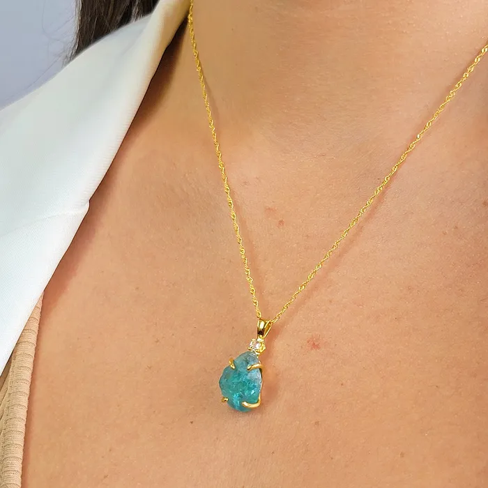 Necklaces Raw Blue Apatite Necklace Uniquelan Jewelry