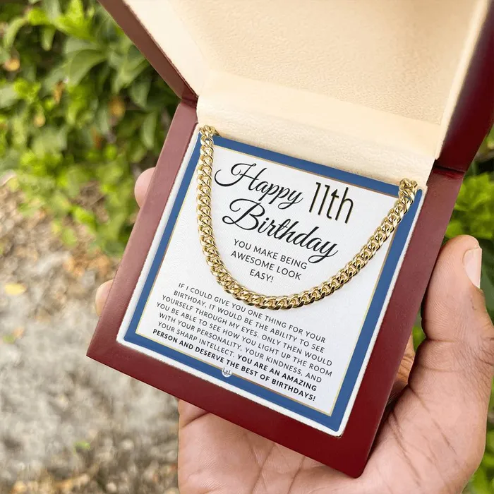 Necklaces ShineOn Fulfillment 11th Birthday Gift For Him Mens Chain Necklace Heartfelt 11th Birthday Message Great Birthday Gift For Preteen Boy Jewelry For Guys