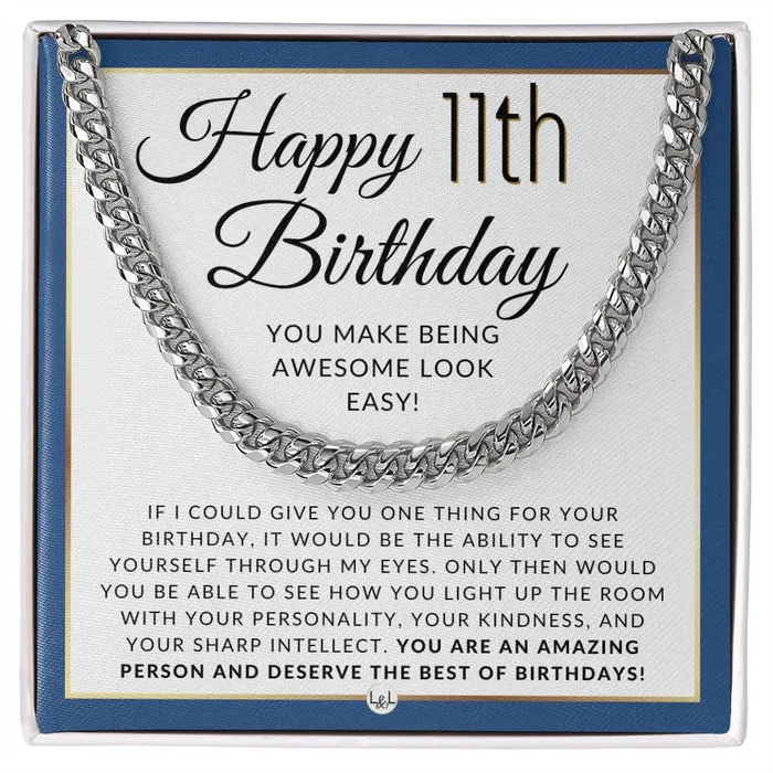 Necklaces ShineOn Fulfillment 11th Birthday Gift For Him Mens Chain Necklace Heartfelt 11th Birthday Message Great Birthday Gift For Preteen Boy Jewelry For Guys