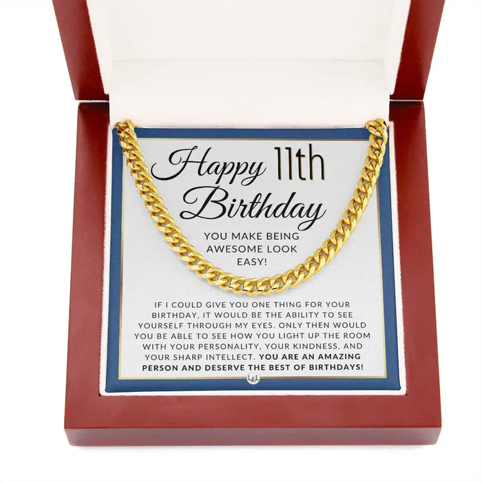 Necklaces ShineOn Fulfillment 11th Birthday Gift For Him Mens Chain Necklace Heartfelt 11th Birthday Message Great Birthday Gift For Preteen Boy Jewelry For Guys