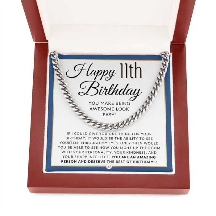 Necklaces ShineOn Fulfillment 11th Birthday Gift For Him Mens Chain Necklace Heartfelt 11th Birthday Message Great Birthday Gift For Preteen Boy Jewelry For Guys