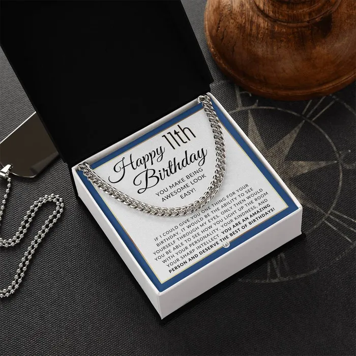 Necklaces ShineOn Fulfillment 11th Birthday Gift For Him Mens Chain Necklace Heartfelt 11th Birthday Message Great Birthday Gift For Preteen Boy Jewelry For Guys