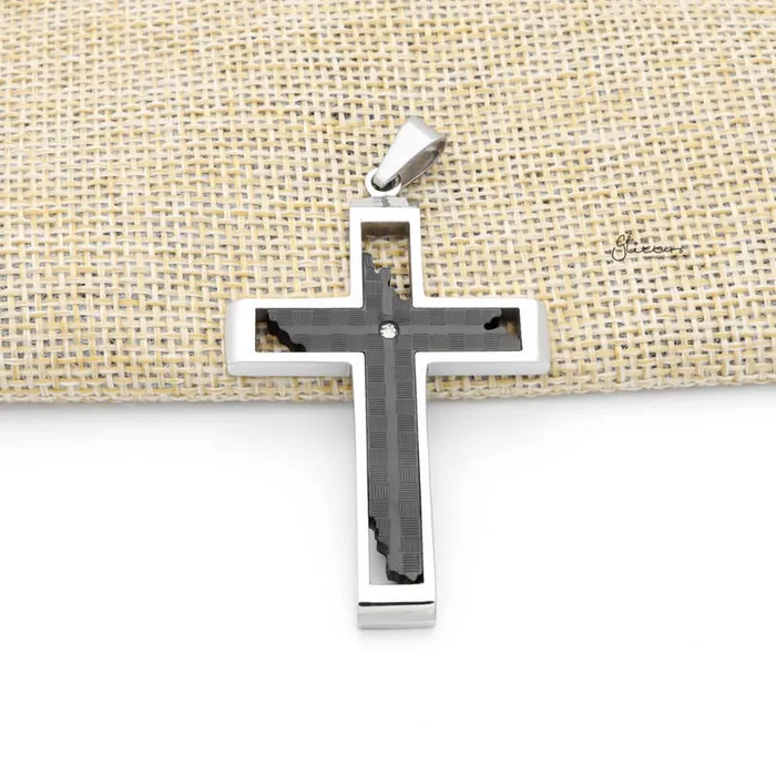 Necklaces Stainless Steel Cross Pendant with CZ Black Glitters