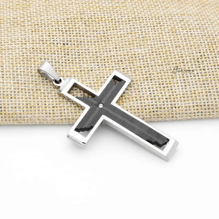 Necklaces Stainless Steel Cross Pendant with CZ Black Glitters