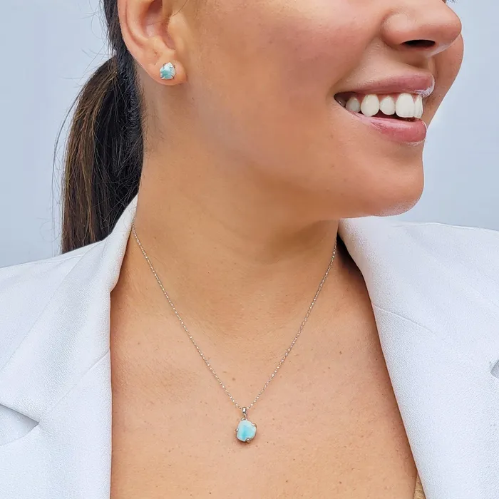 Necklaces Uniquelan Jewelry Raw Larimar Necklace and Stud Set