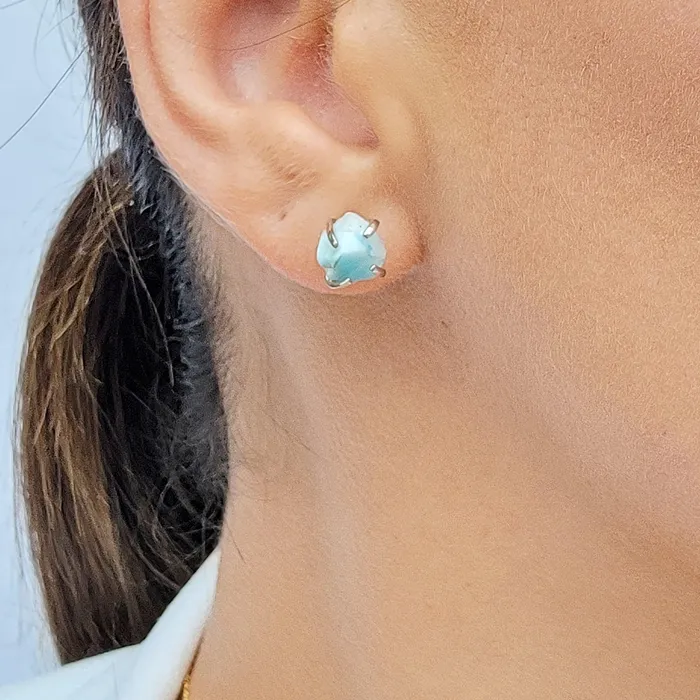 Necklaces Uniquelan Jewelry Raw Larimar Necklace and Stud Set Necklaces Uniquelan Jewelry Raw Larimar Necklace and Stud Set