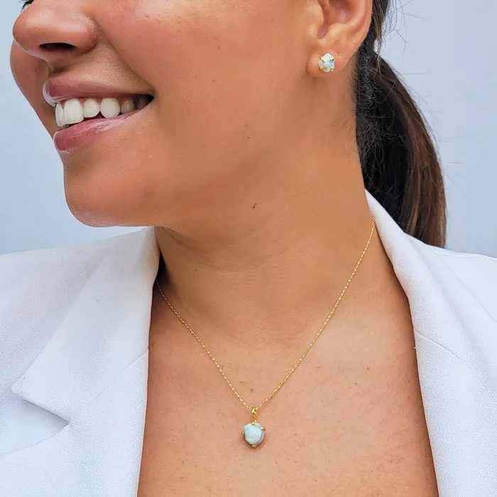 Necklaces Uniquelan Jewelry Raw Larimar Necklace and Stud Set Necklaces Uniquelan Jewelry Raw Larimar Necklace and Stud Set