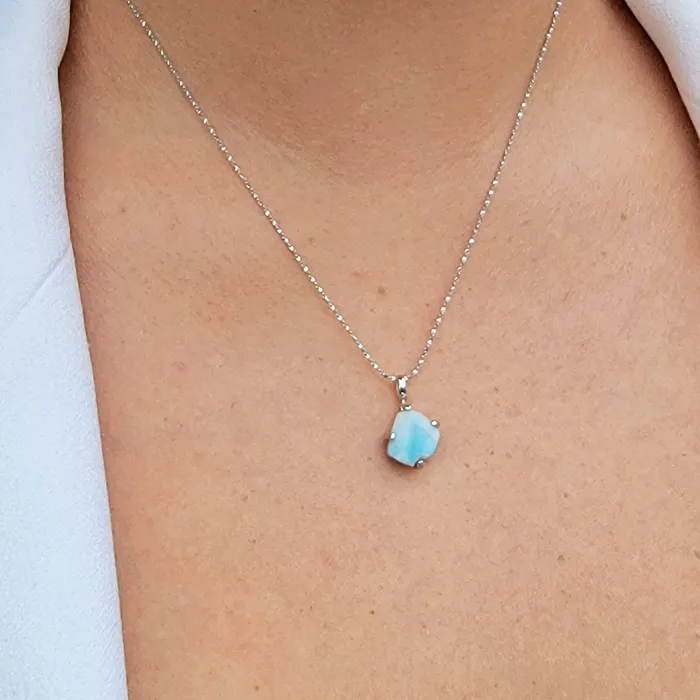 Necklaces Uniquelan Jewelry Raw Larimar Necklace and Stud Set Necklaces Uniquelan Jewelry Raw Larimar Necklace and Stud Set