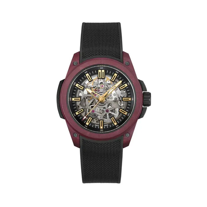 NORQAIN US Watches Wild One Burgnudy Skeletion Watch 42mm