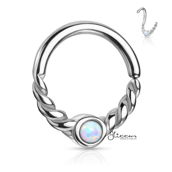 Opal Centered Braided Half Circle Bendable Segment Rings Silver Gold Rose Gold Glitters Earrings