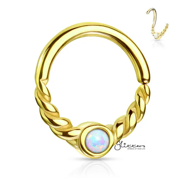 Opal Centered Braided Half Circle Bendable Segment Rings Silver Gold Rose Gold Glitters Earrings