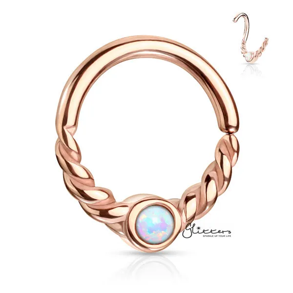 Opal Centered Braided Half Circle Bendable Segment Rings Silver Gold Rose Gold Glitters Earrings