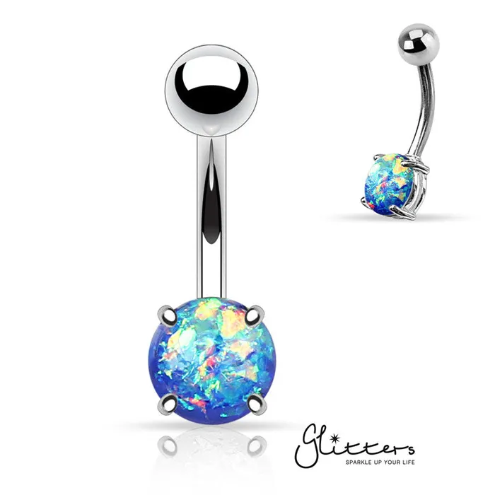 Opal Glitter Prong Set Belly Button Ring Blue Glitters Rings