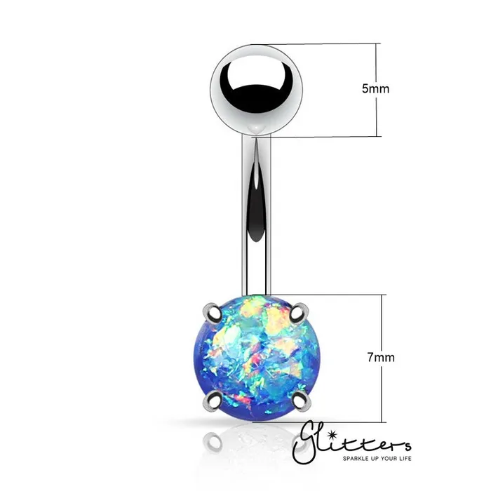 Opal Glitter Prong Set Belly Button Ring Blue Glitters Rings