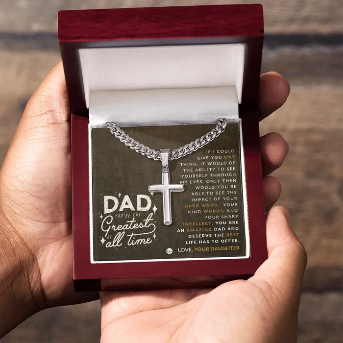 Perfect Gift For Dad From Daughter Mens Chain with Engravable Cross Necklace Christian Jewelry For Dad For Fathers Day Christmas or His Birthday ShineOn Fulfillment Necklaces