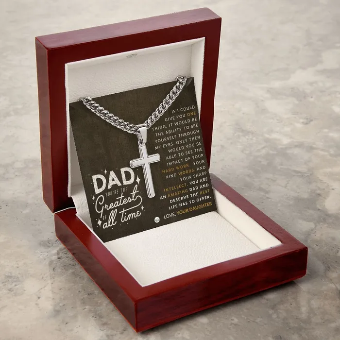 Perfect Gift For Dad From Daughter Mens Chain with Engravable Cross Necklace Christian Jewelry For Dad For Fathers Day Christmas or His Birthday ShineOn Fulfillment Necklaces