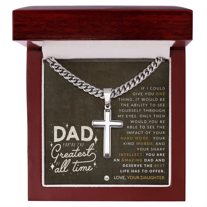 Perfect Gift For Dad From Daughter Mens Chain with Engravable Cross Necklace Christian Jewelry For Dad For Fathers Day Christmas or His Birthday ShineOn Fulfillment Necklaces