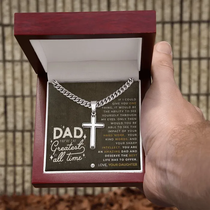 Perfect Gift For Dad From Daughter Mens Chain with Engravable Cross Necklace Christian Jewelry For Dad For Fathers Day Christmas or His Birthday ShineOn Fulfillment Necklaces