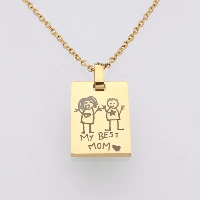 Personalised Rectangle Pendant Necklace Actual Handwriting Drawing Glitters Necklaces