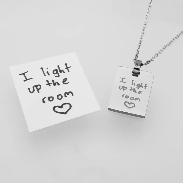 Personalised Rectangle Pendant Necklace Actual Handwriting Drawing Glitters Necklaces