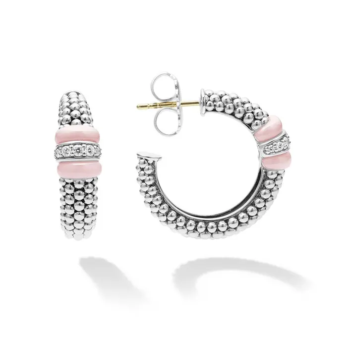 Pink Caviar Ceramic Caviar Diamond Hoop Earrings LAGOS Earrings